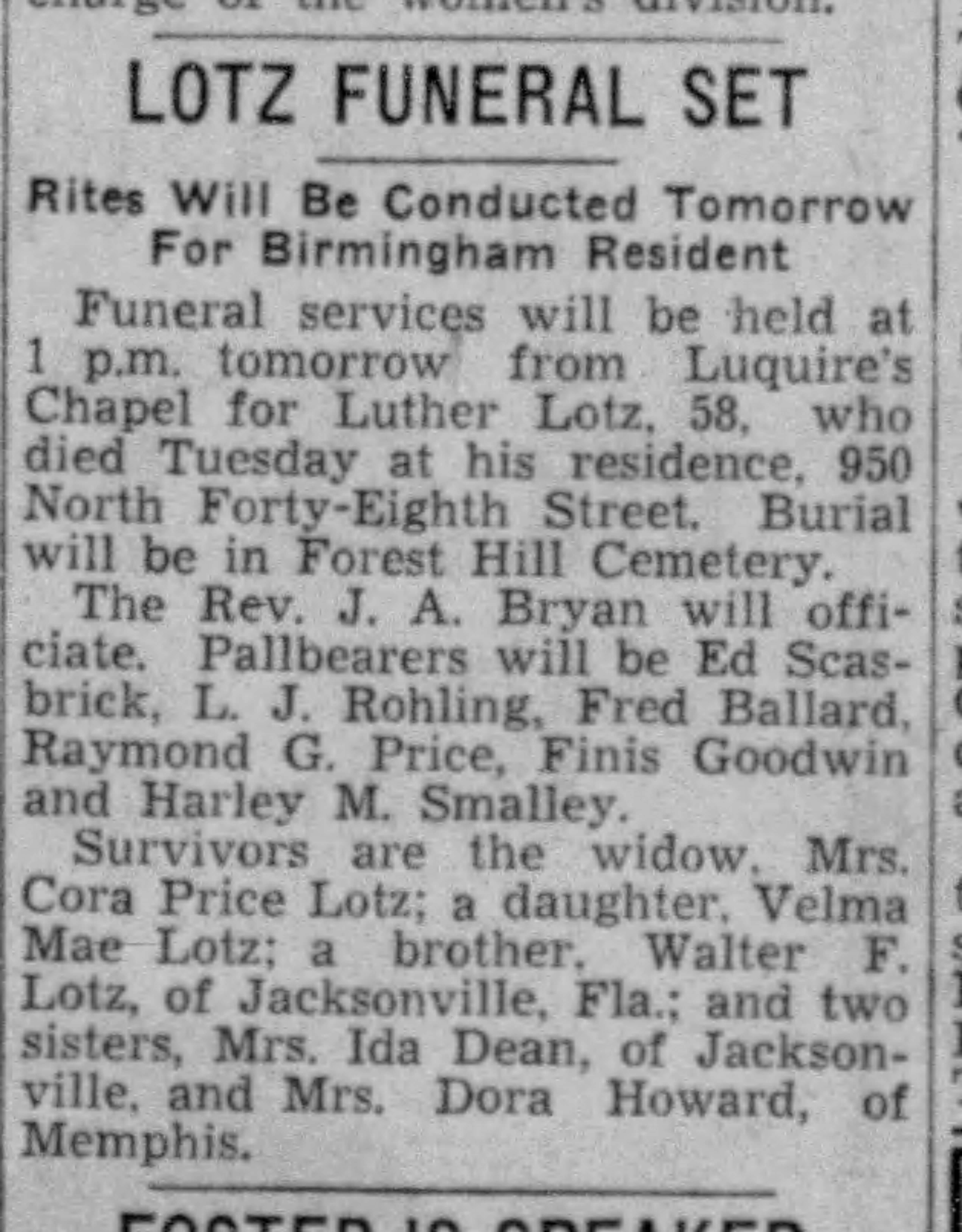 Luther Lotz obituary